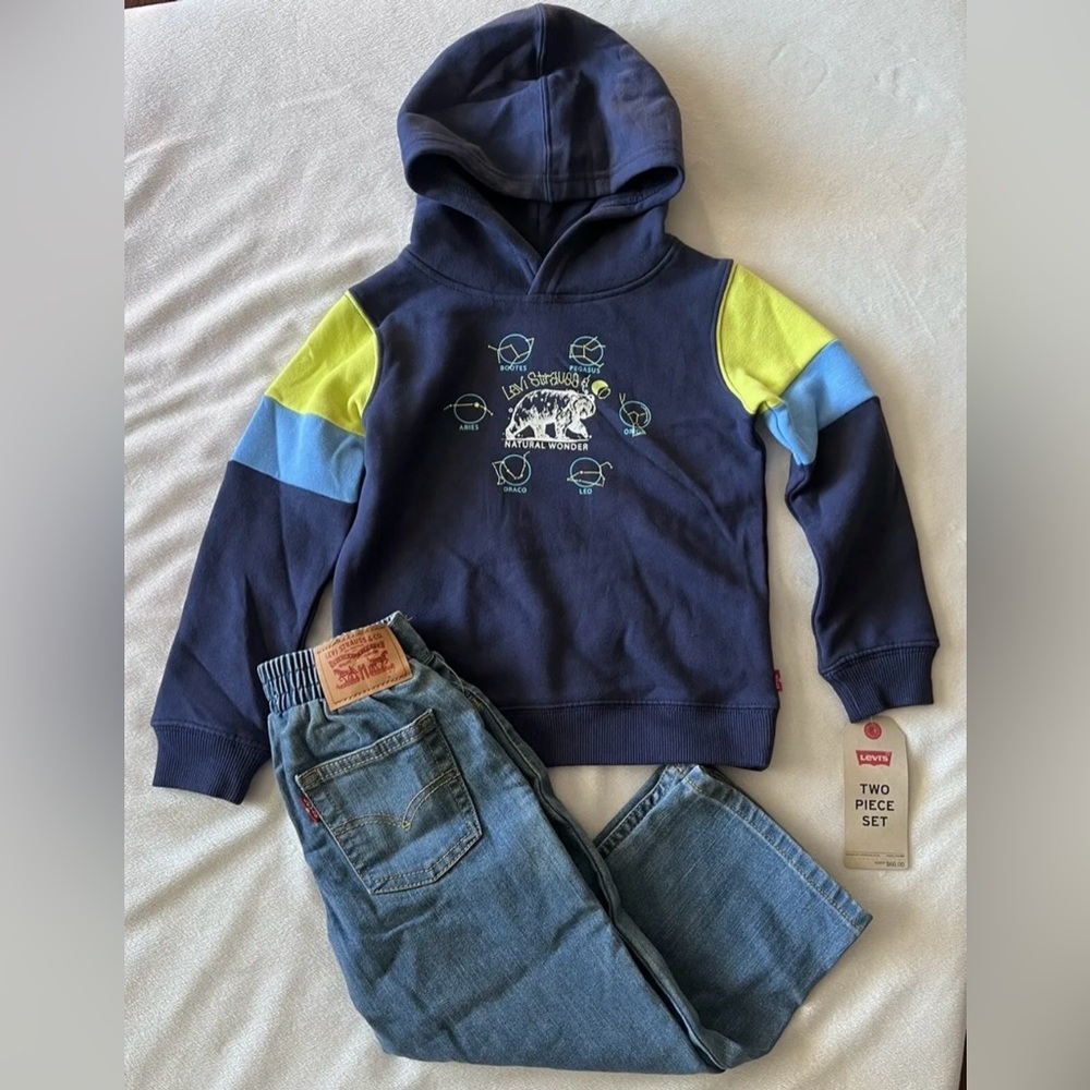 LEVI’S Baby/Toddler Boy’s Hoodie and Denim Pants/Jeans Outfit, 2-piece set